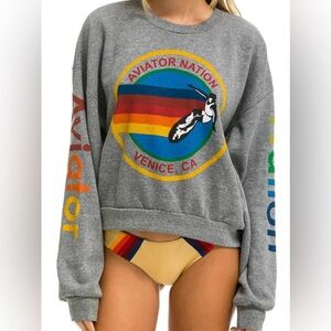 Aviator Nation Gray Sweatshirt with Rainbow Logo